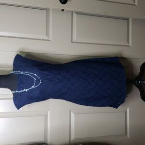 NWT Chaps navy blue floral lace overlay dress size 8